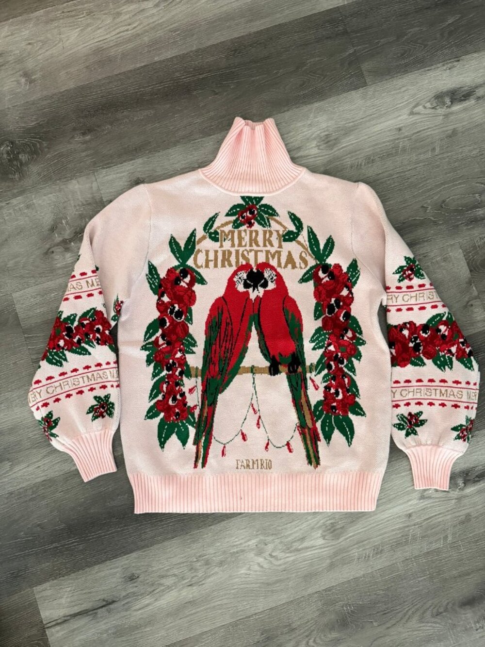 Farm Rio Merry Christmas Parrot Turtleneck Sweater | Size S